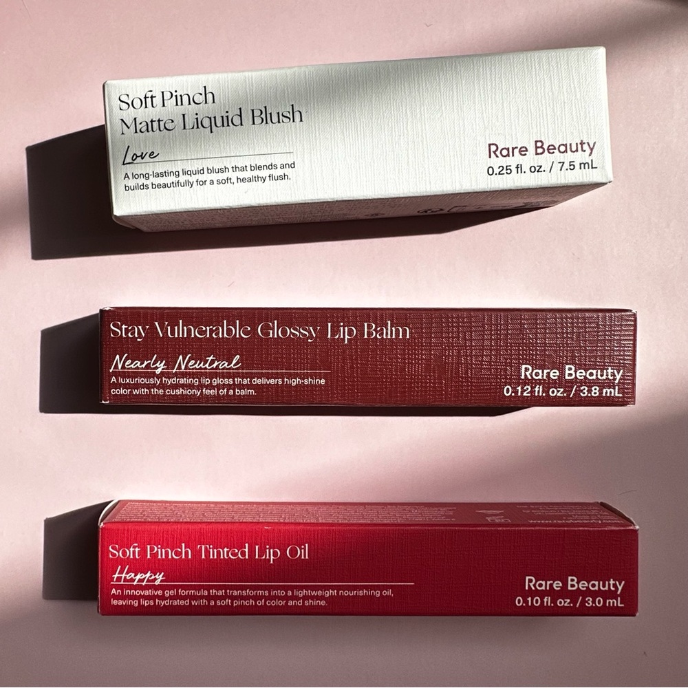 Rare Beauty Blush and Lip Trio - Love, Nearly Neutral, Happy
